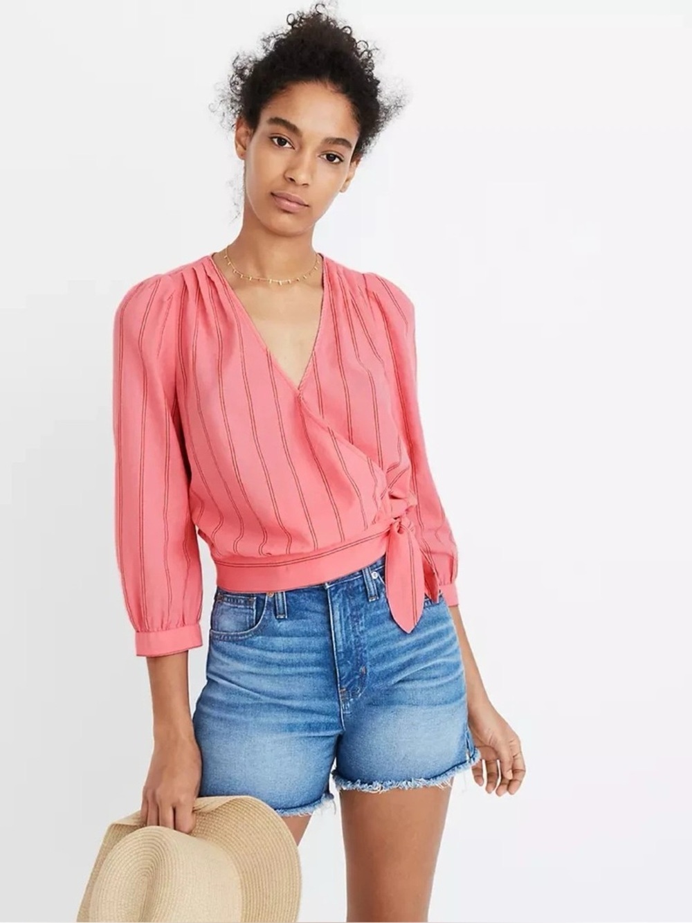 Madewell - Cecilia Pink Striped Coastal Wrap Tie Front Blouse Size Large
